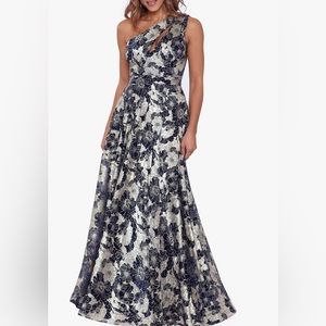 Betsy & Adam Floral One-Shoulder Foil Gown size 12